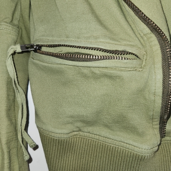 We The Free Army/Olive Green Carmen Moto Jacket With Hood Size S Sweatshirt Feel - Picture 6 of 16